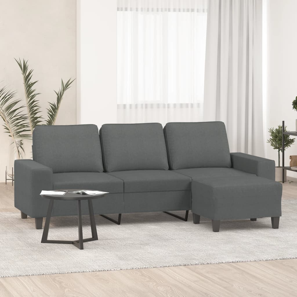 3-personers sofa med fodskammel 180 cm stof Mørkegrå