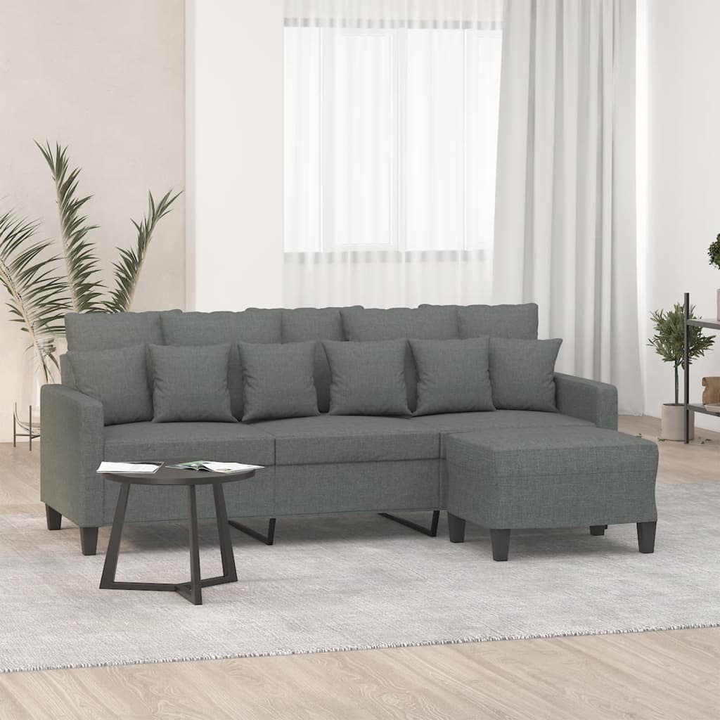 3-personers sofa med fodskammel 180 cm stof Lysegrå