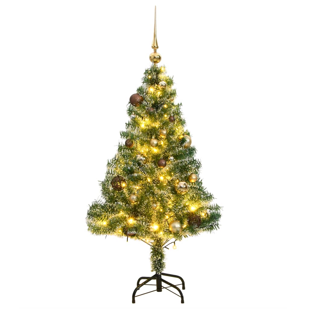 kunstigt juletræ med 150 LED'er + sne og kuglesæt 120 cm