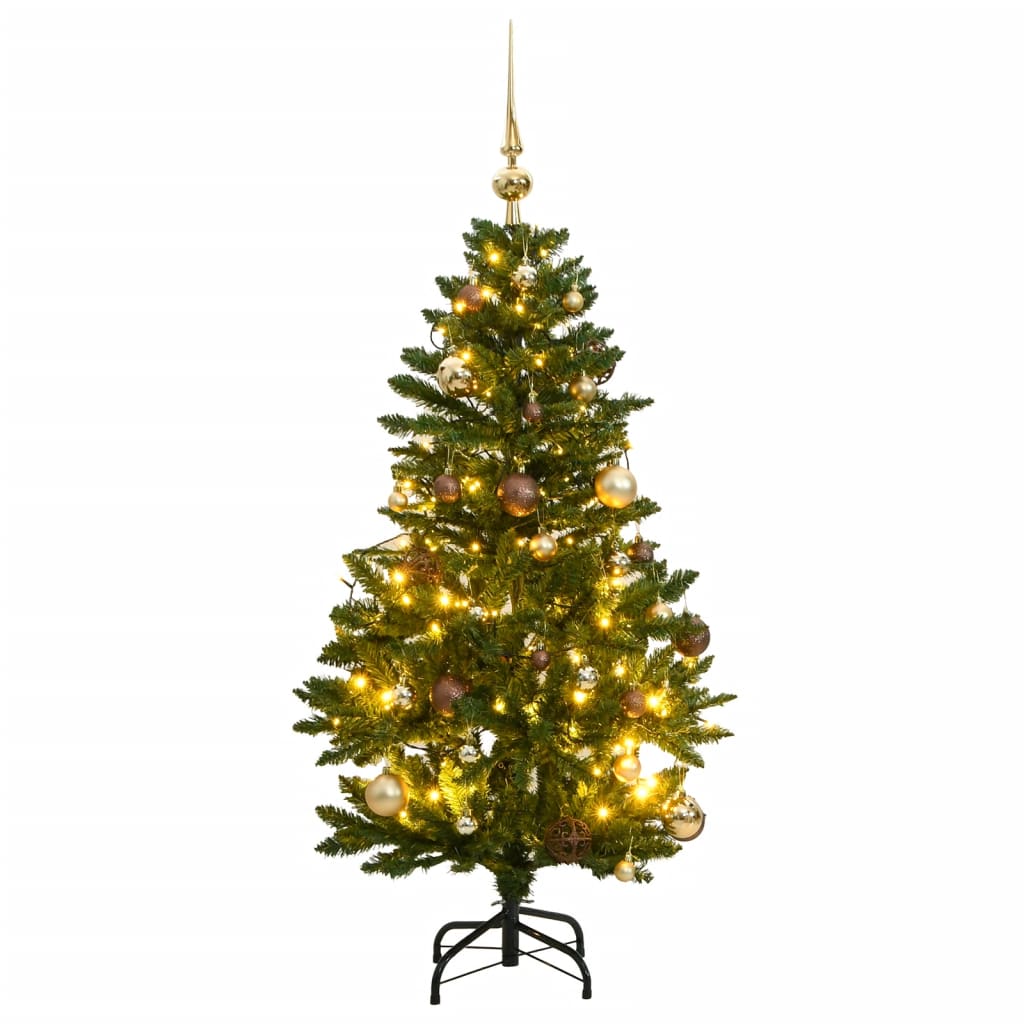 kunstigt juletræ 150 LED'er og kuglesæt hængslet 150 cm