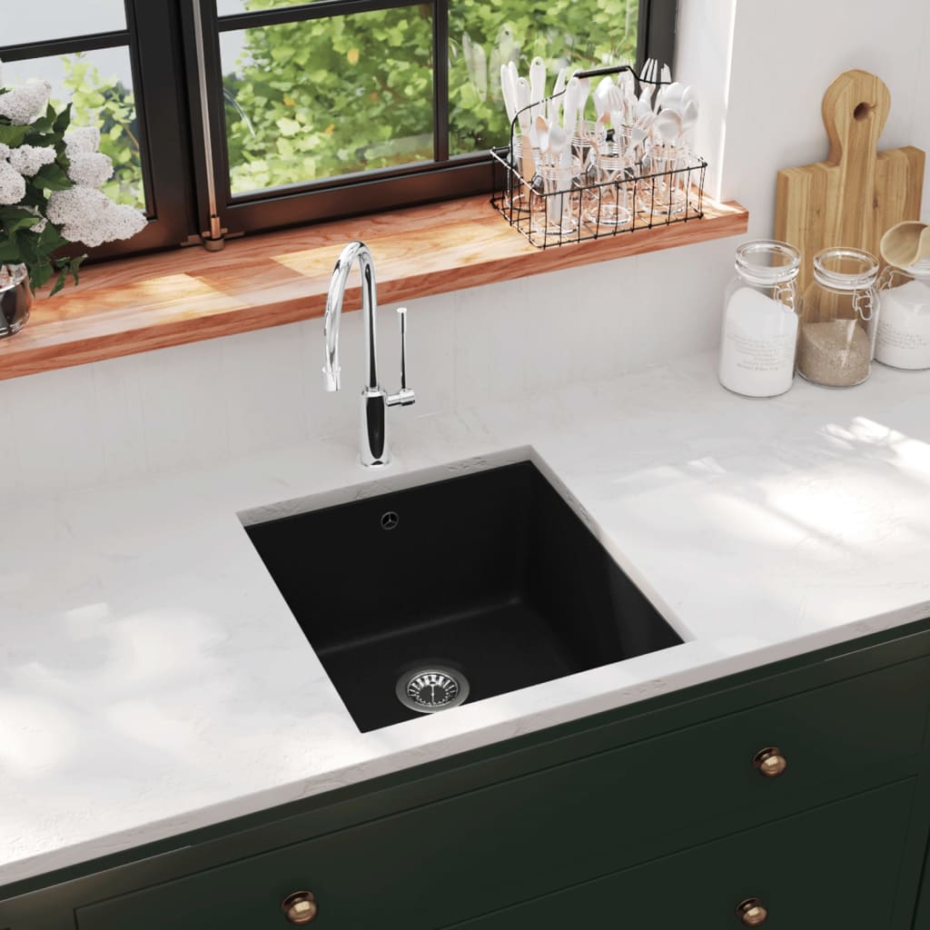Billede af køkkenvask enkelt vask granit grå hos BoligGigant