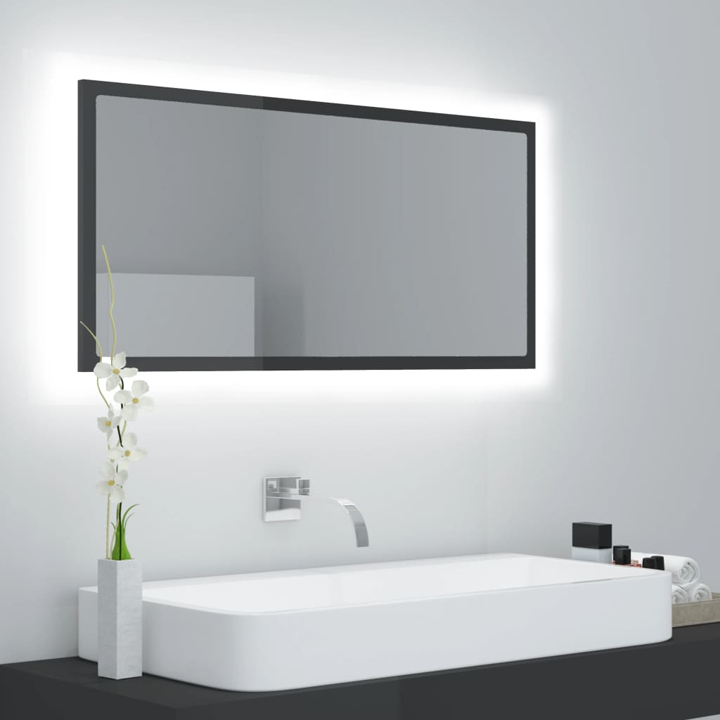 badeværelsesspejl med LED-lys 90x8,5x37 cm akryl sonoma-eg