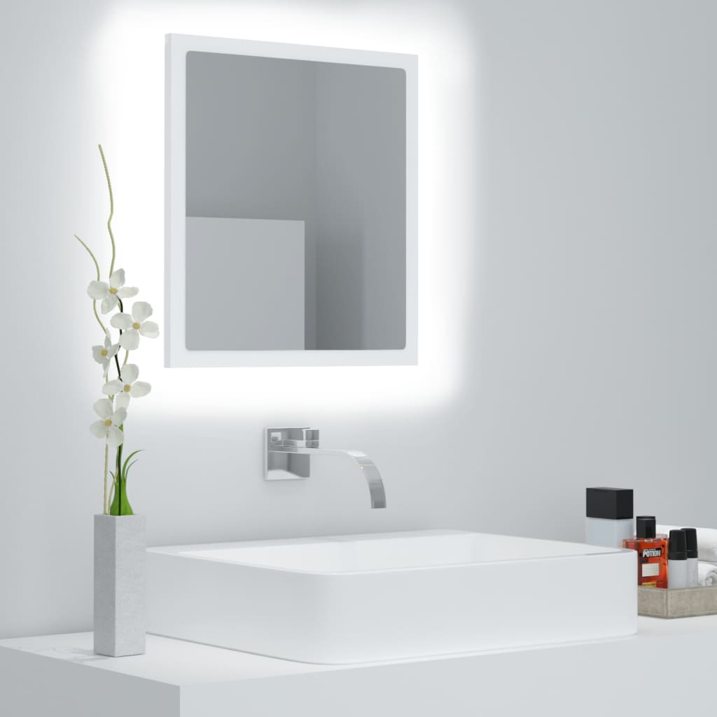 badeværelsesspejl med LED-lys 40x8,5x37 cm akryl hvid højglans