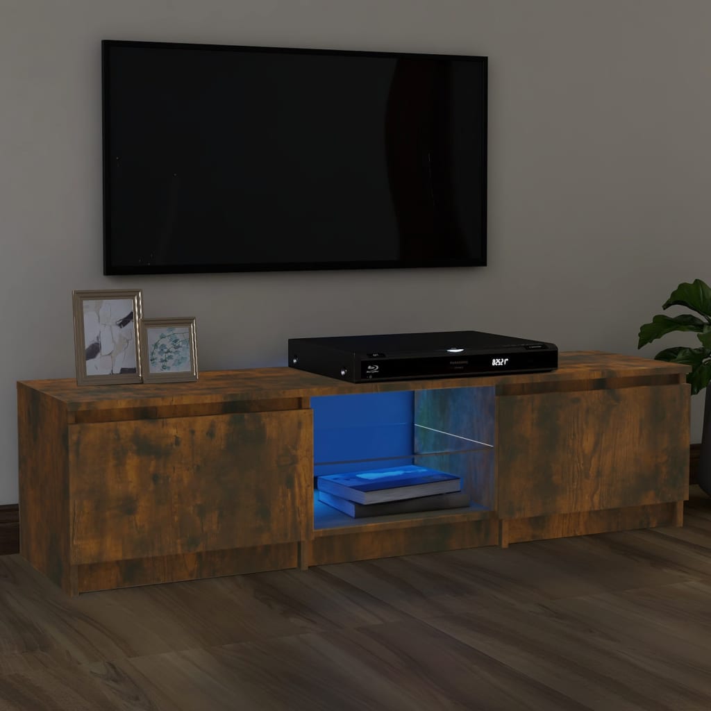 Billede af tv-bord med LED-lys 140x40x35,5 cm røget egetræsfarve