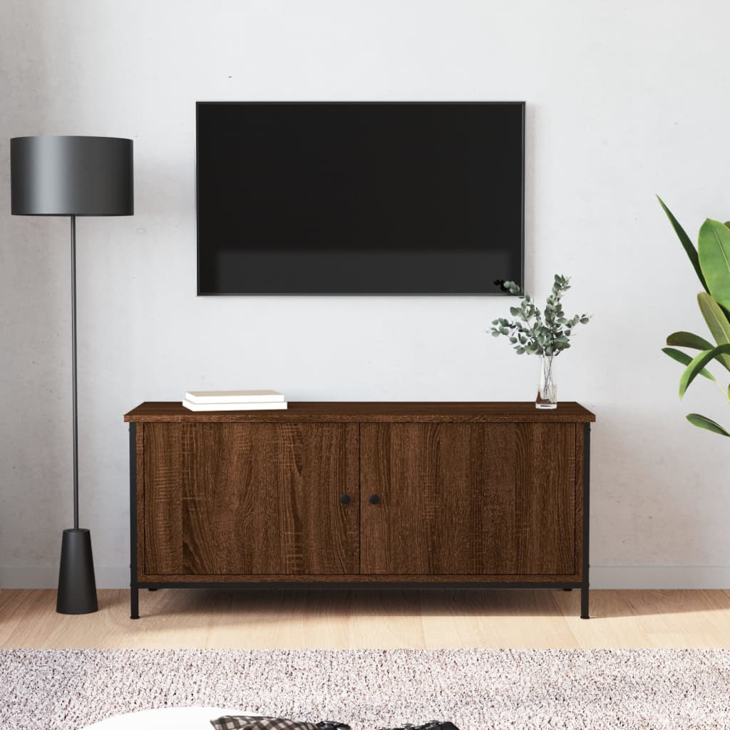 Billede af tv-bord med låger 102x35x45 cm konstrueret træ sort