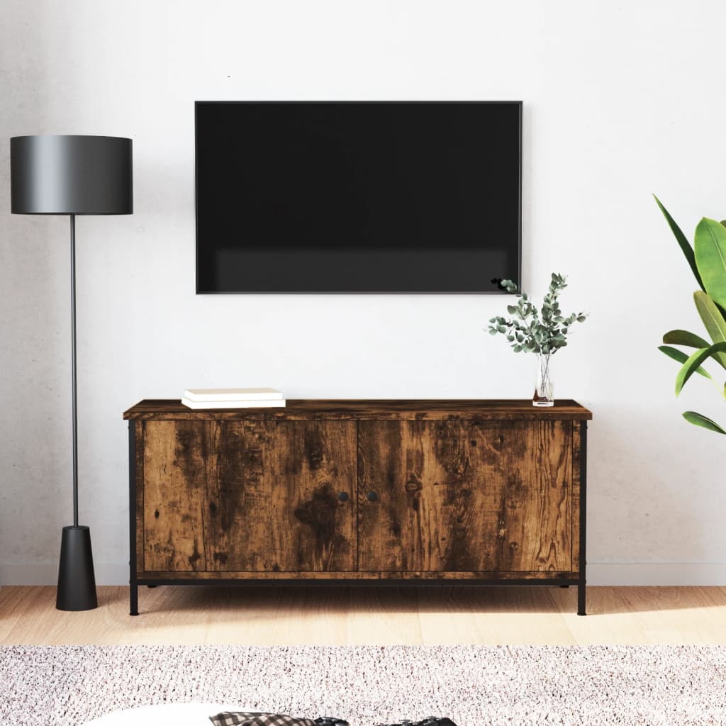 Billede af tv-bord med låger 102x35x45 cm konstrueret træ sort