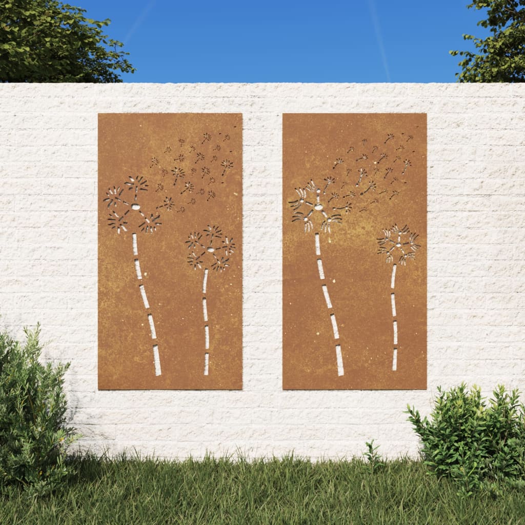 Billede af udendørs vægdekoration 2 dele 105x55 cm blomster cortenstål