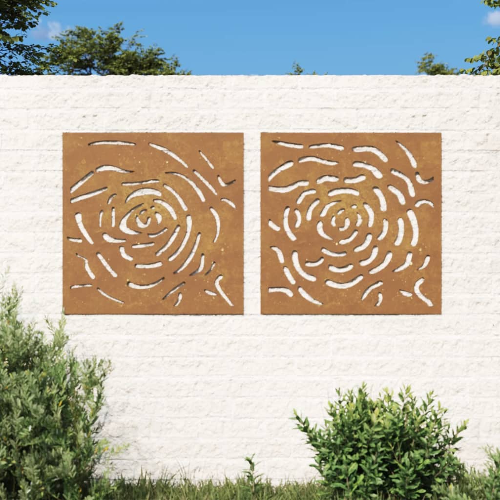 Se udendørs vægdekoration 2 dele 55x55 cm rosedesign cortenstål hos BoligGigant