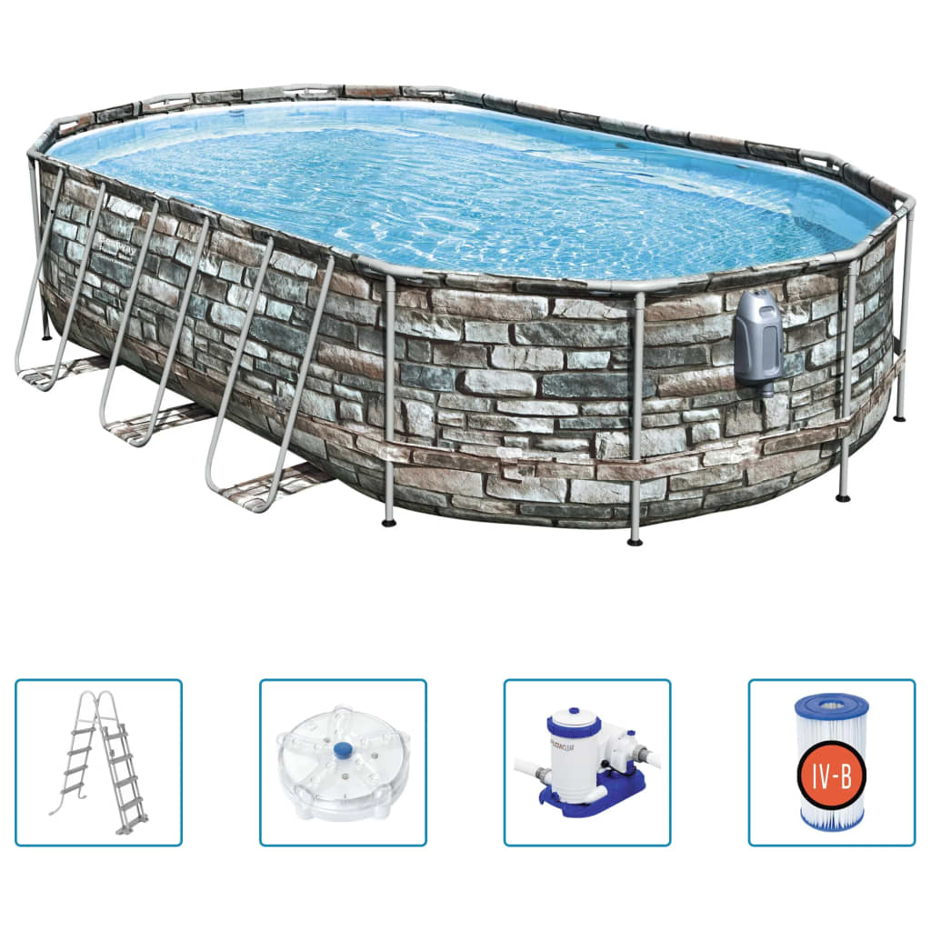 Se Bestway Power Steel poolsæt Comfort Jet Series 610x366x122 cm oval hos BoligGigant