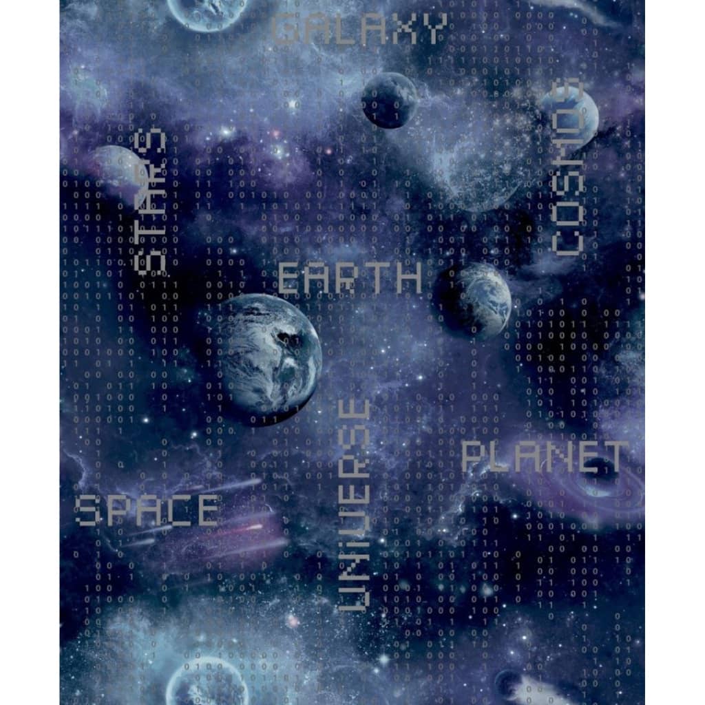 Billede af Noordwand tapet Good Vibes Galaxy Planets and Text blå og sort