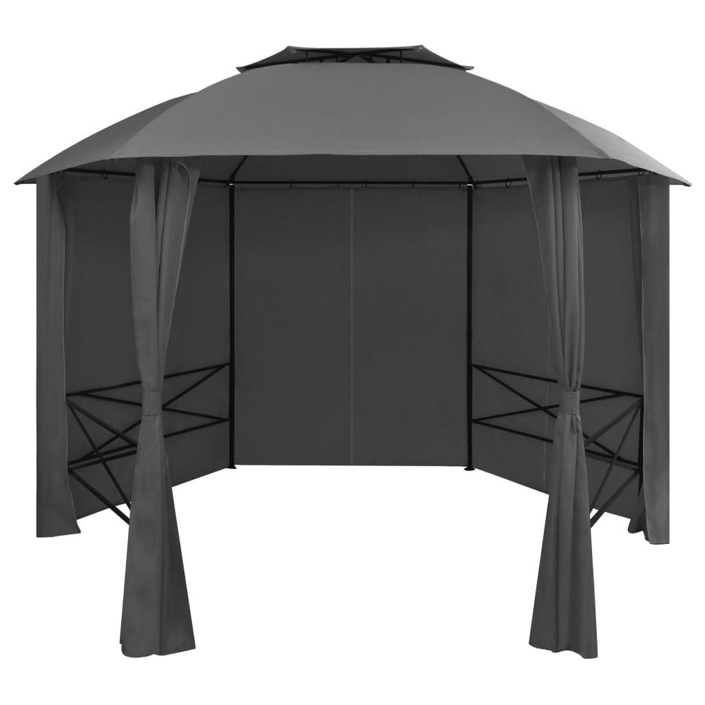 havebaldakin pavillontelt med gardiner sekskantet 360x265 cm