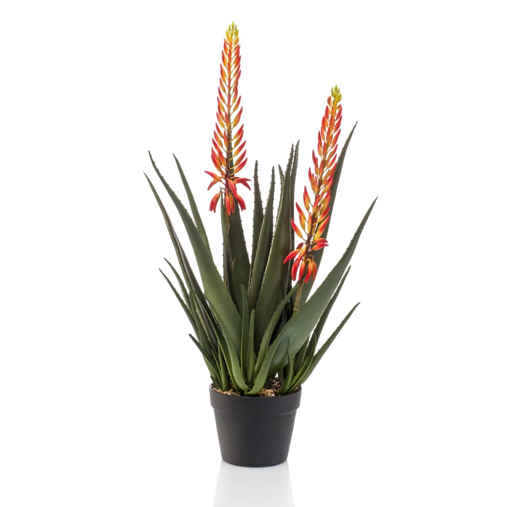 Billede af Emerald kunstig aloe vera med 2 blomster i potte 80 cm