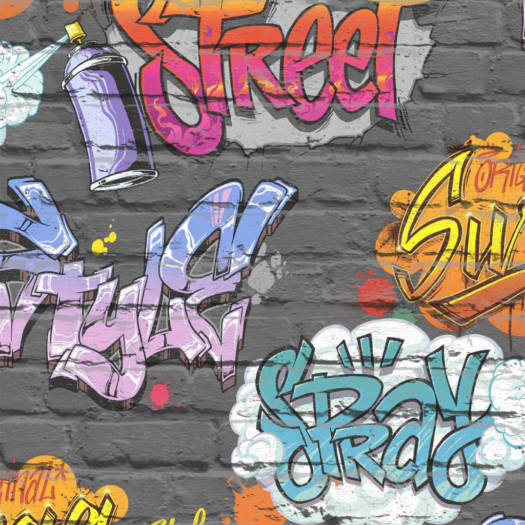 Billede af DUTCH WALLCOVERINGS tapet graffiti flerfarvet L179-01 hos BoligGigant