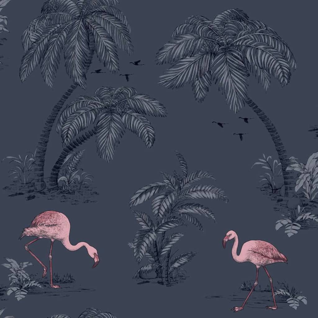 Billede af DUTCH WALLCOVERINGS tapet flamingo petroleumsblå hos BoligGigant