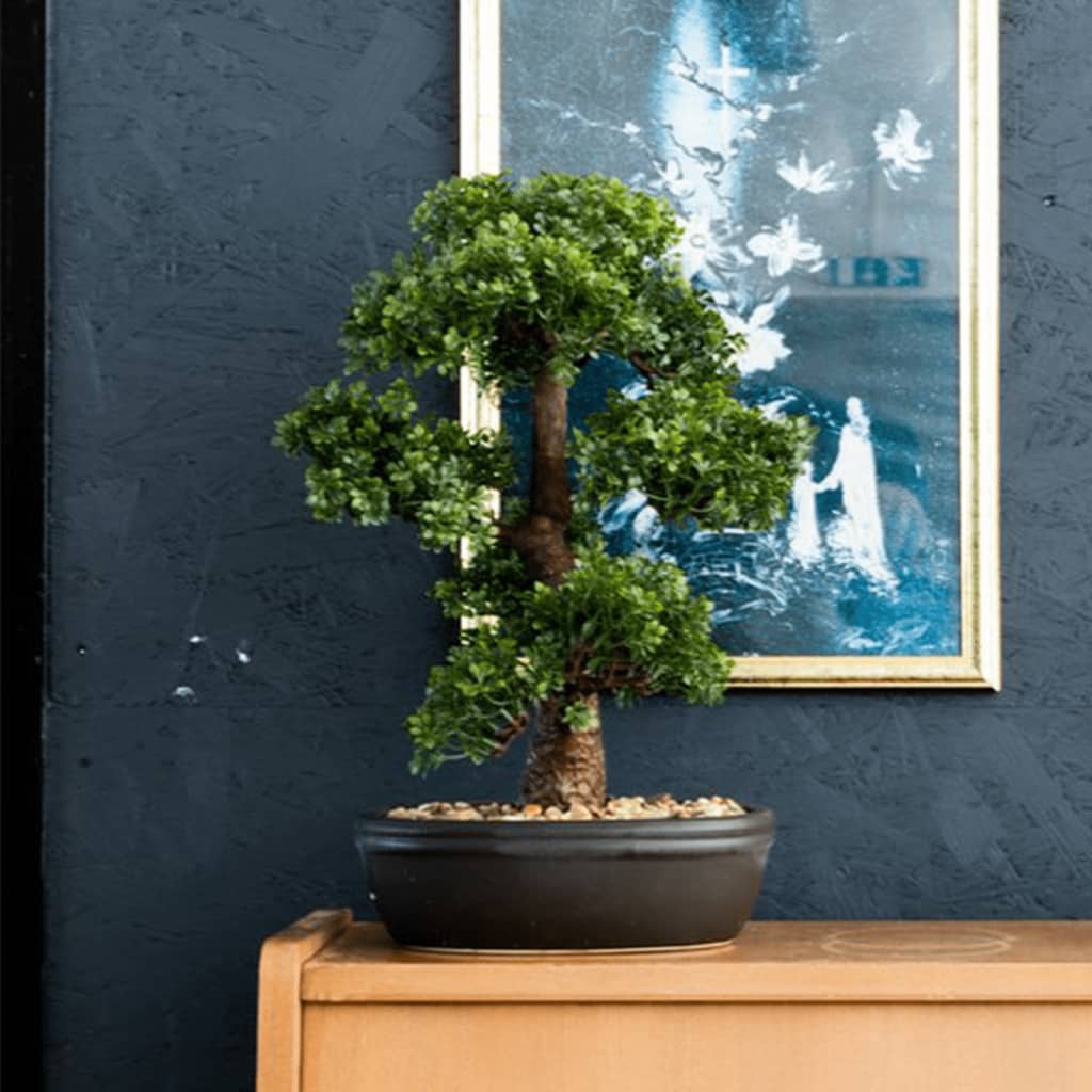 Billede af Emerald kunstigt mini-figenbonsaitræ i brun potte 43 cm hos BoligGigant