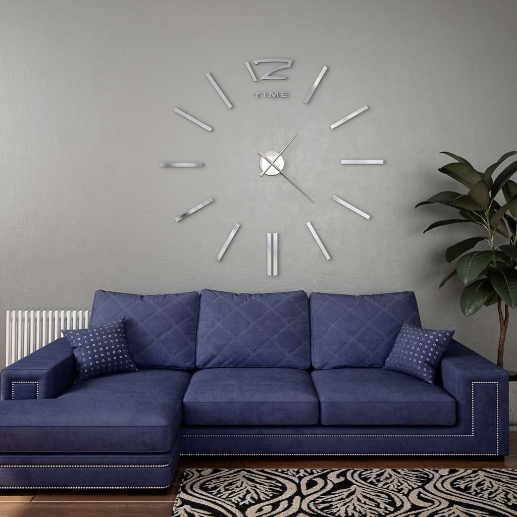 Billede af 3D-vægur moderne design 100 cm XXL sølvfarvet