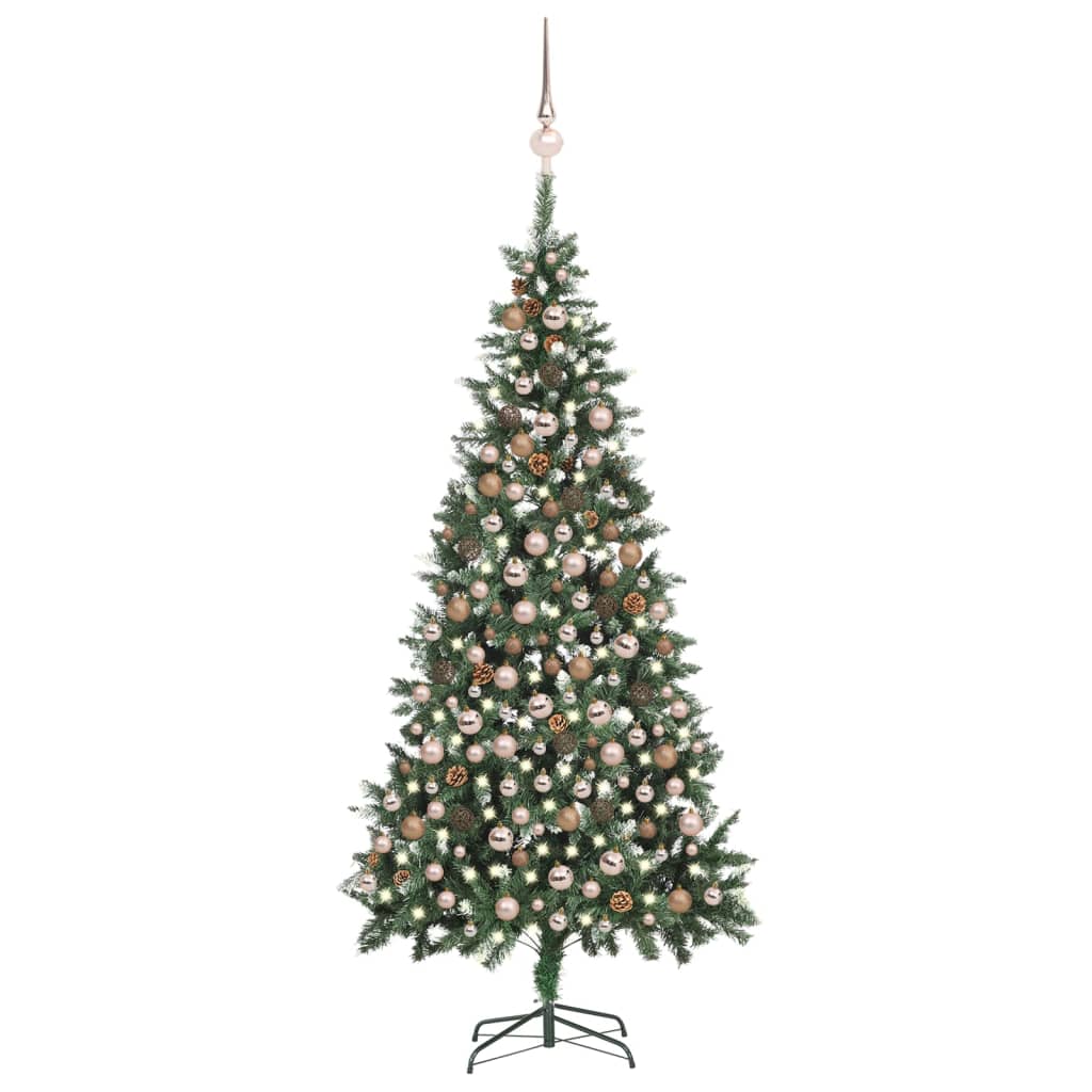 kunstigt juletræ med lys og kuglesæt 210 cm grøn