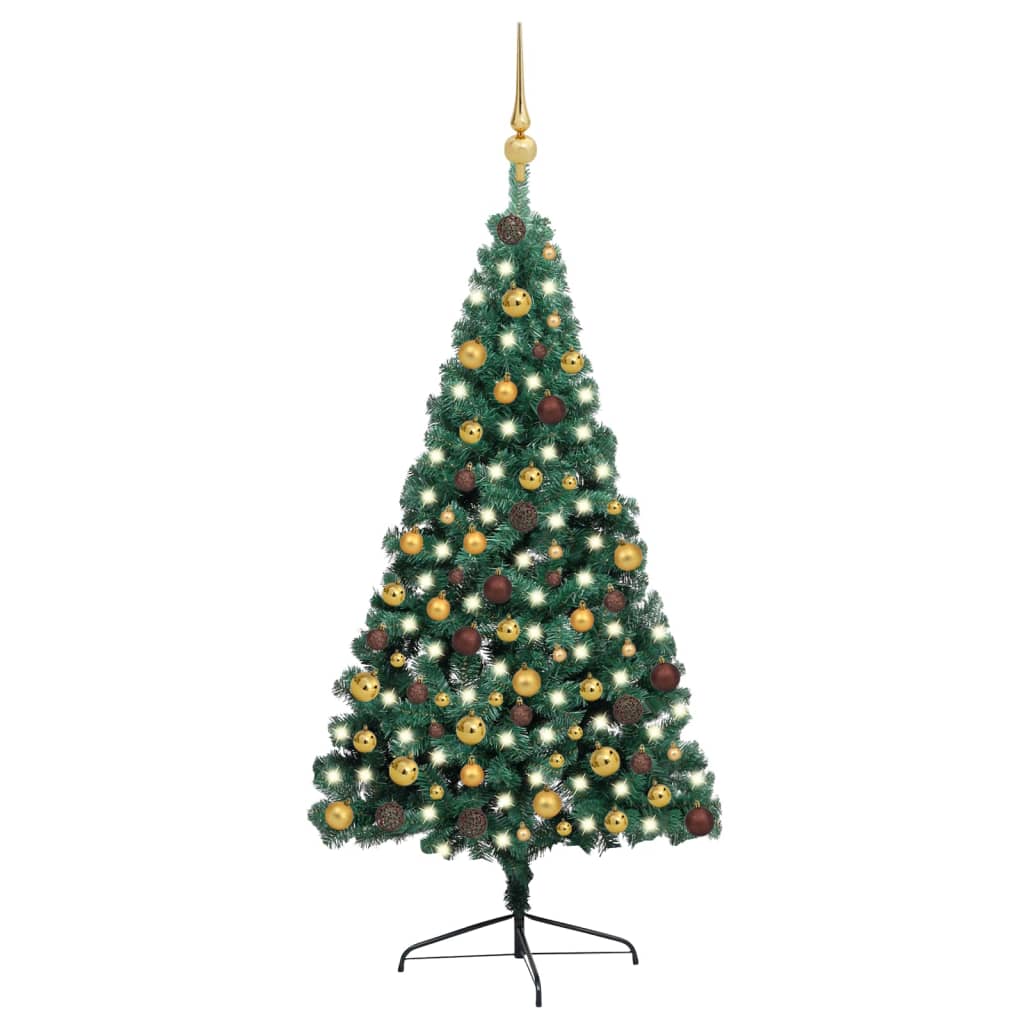 Billede af kunstigt halvt juletræ med lys og kuglesæt 150 cm grøn hos BoligGigant