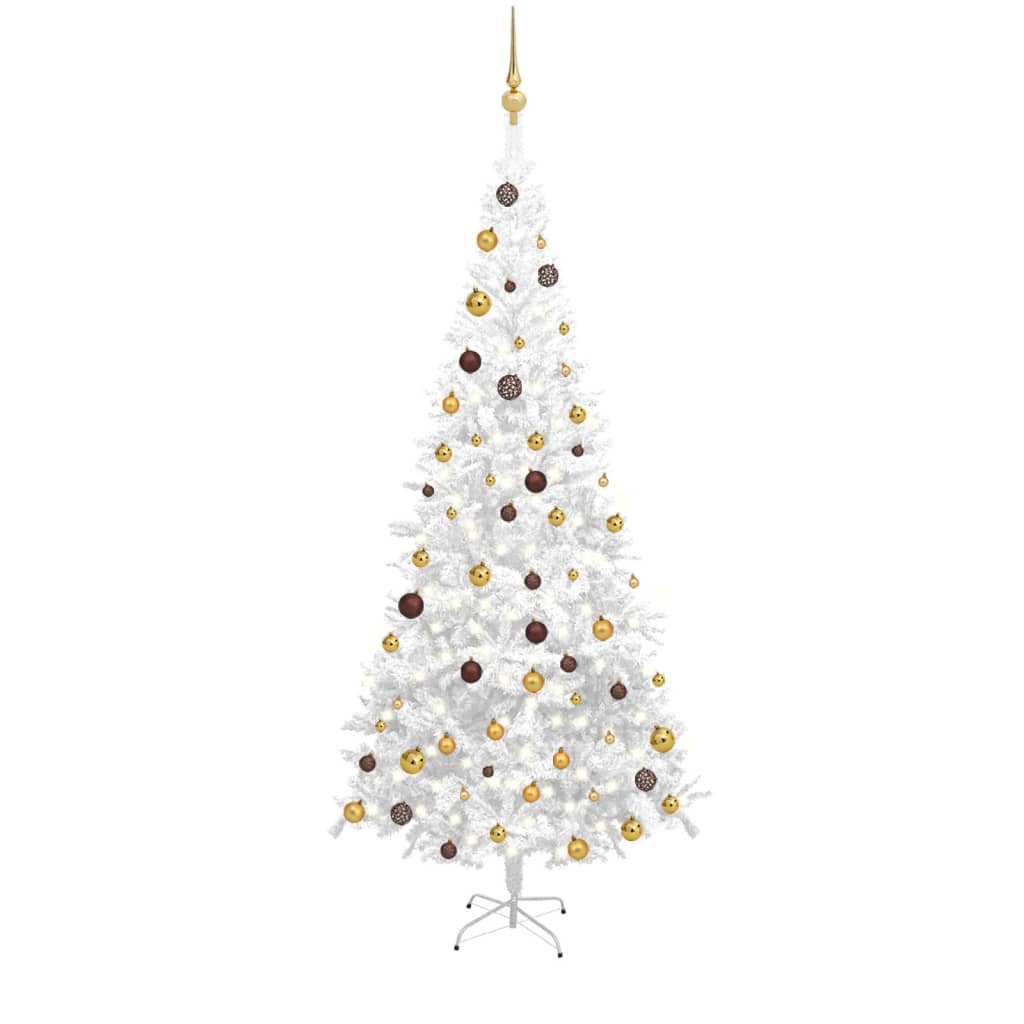 Billede af kunstigt juletræ med lys og kuglesæt 240 cm hvid hos BoligGigant