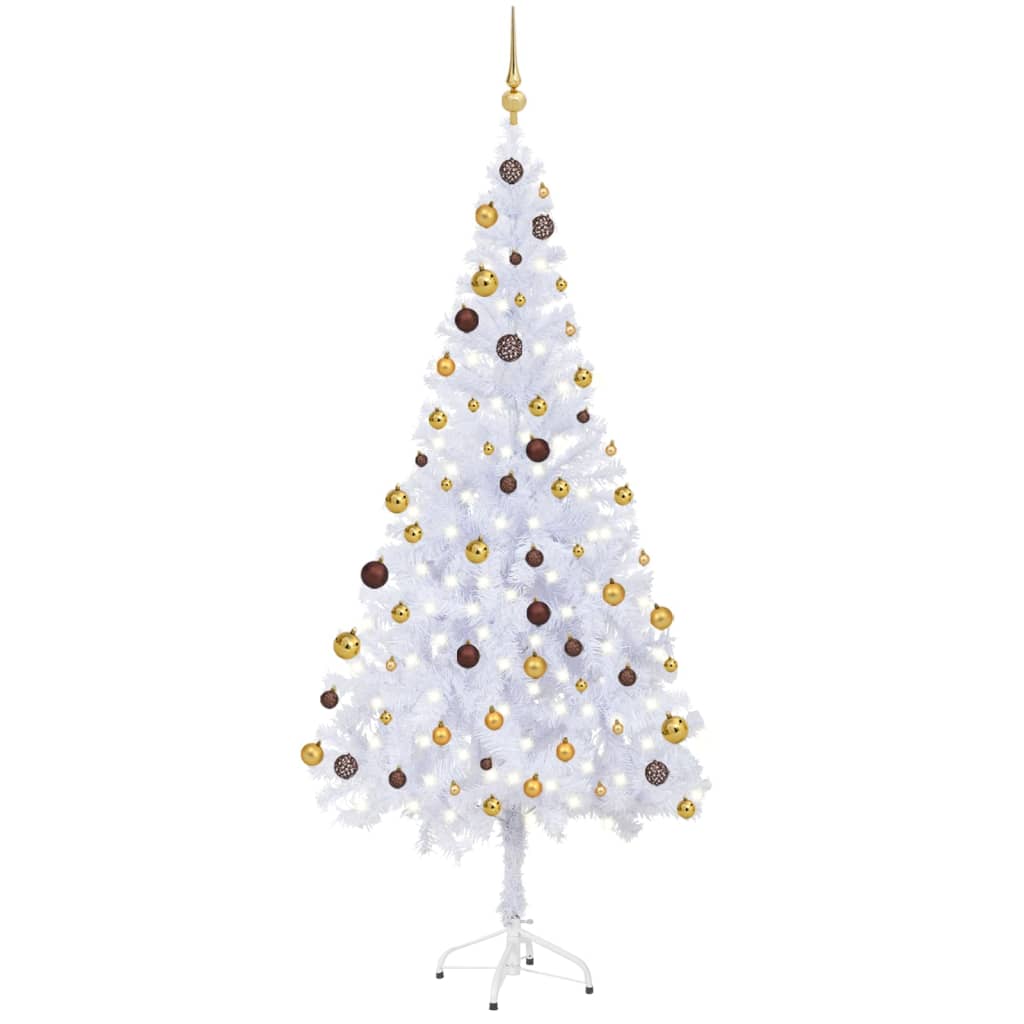 Billede af kunstigt juletræ med lys og kuglesæt 240 cm hvid hos BoligGigant