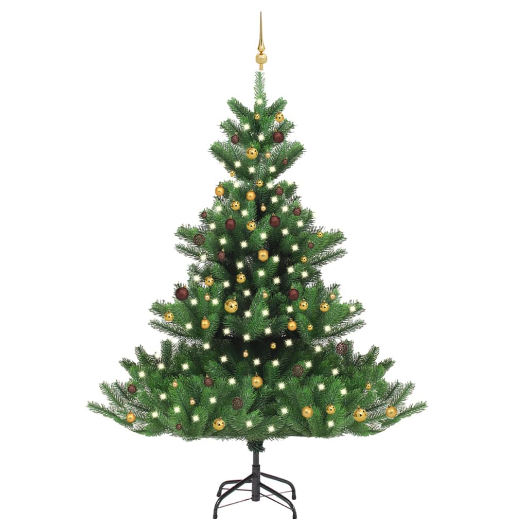 kunstigt juletræ nordmannsgran LED og kuglesæt 210 cm grøn