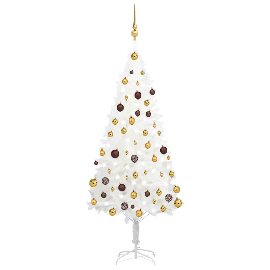 kunstigt juletræ med lys og kuglesæt 120 cm hvid