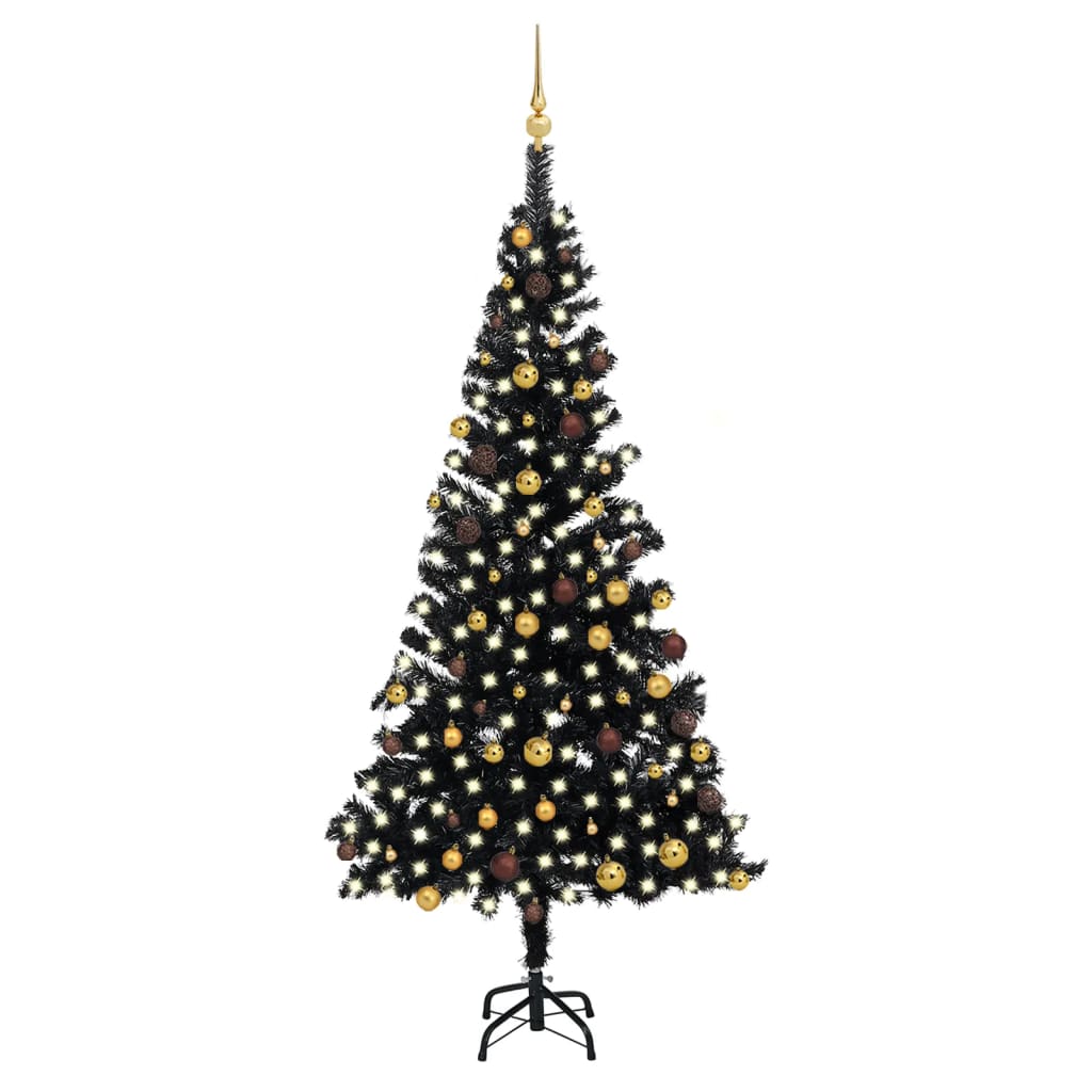 Billede af kunstigt juletræ med lys og kuglesæt 180 cm PVC sort hos BoligGigant