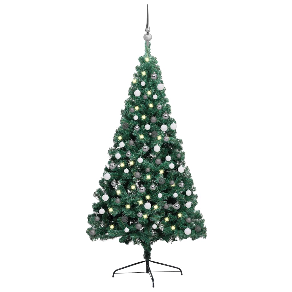 Billede af kunstigt halvt juletræ med lys og kuglesæt 150 cm grøn hos BoligGigant