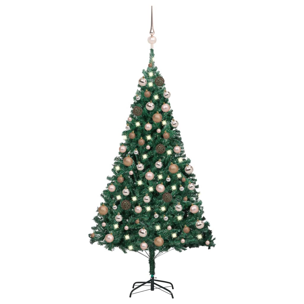 kunstigt juletræ med lys og kuglesæt 240 cm grøn
