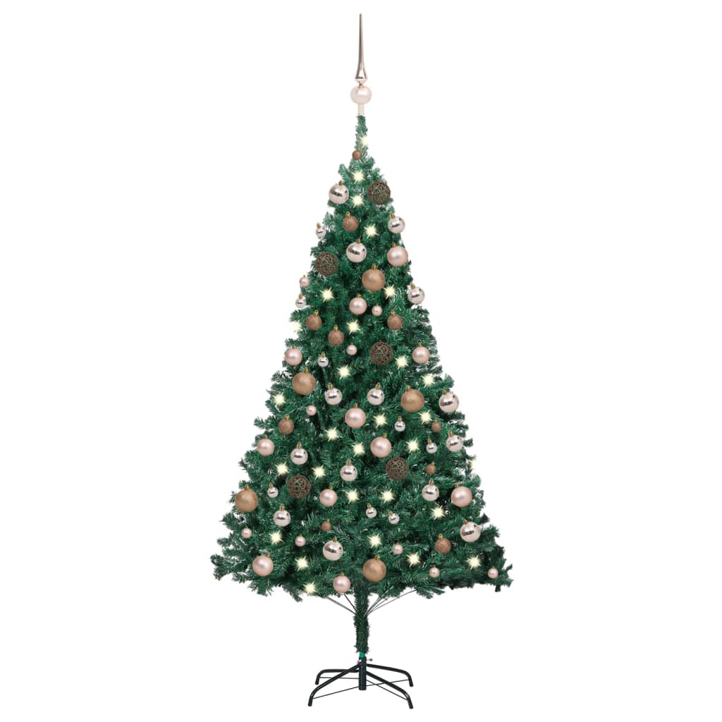 Billede af kunstigt juletræ med lys og kuglesæt 240 cm grøn hos BoligGigant