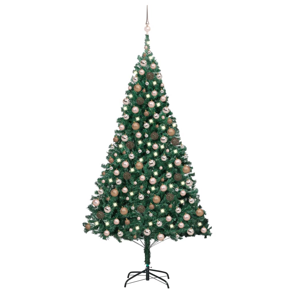 Billede af kunstigt juletræ med lys og kuglesæt 240 cm grøn hos BoligGigant