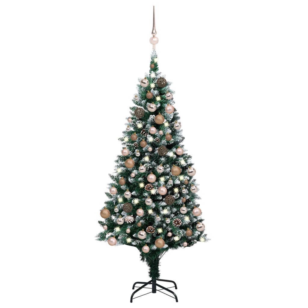 Billede af juletræ med sne + lys + julekugler og grankogler 210 cm hos BoligGigant