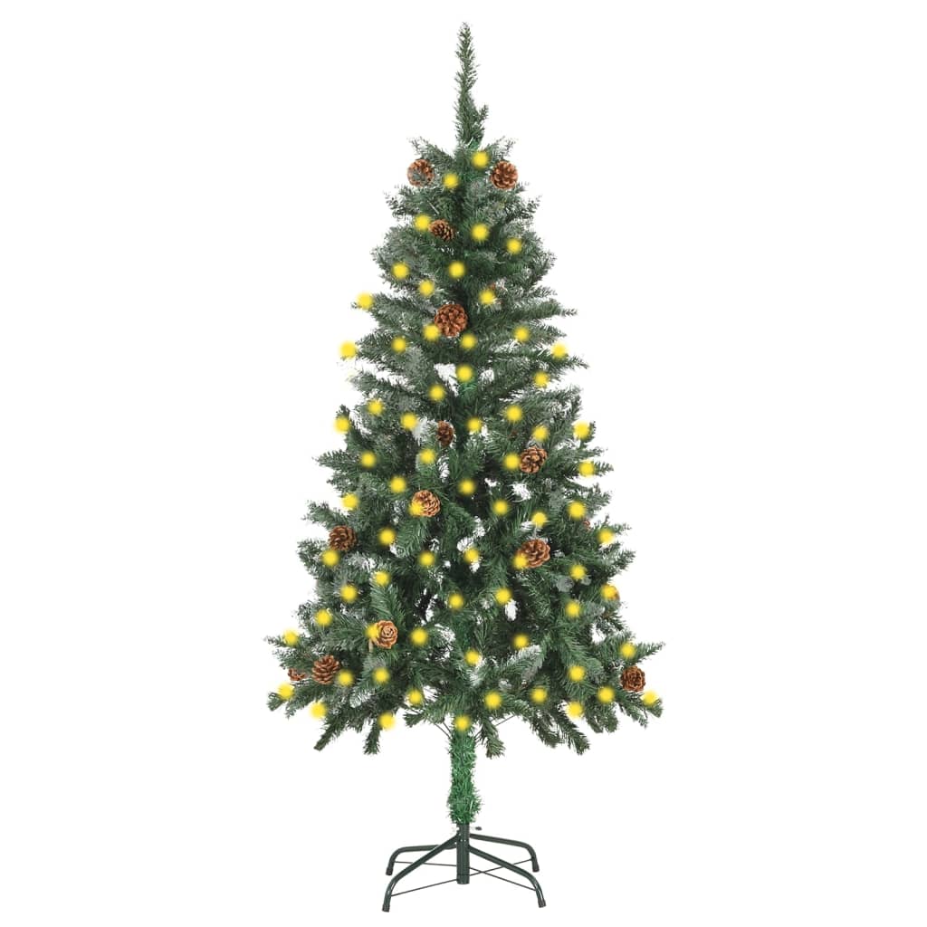 kunstigt juletræ med lys og grankogler 150 cm