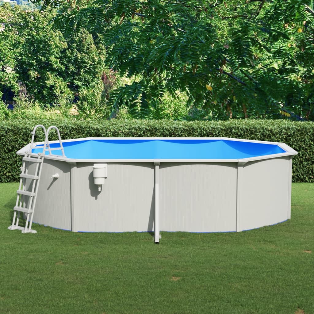 Billede af swimmingpool med stålvæg 490x360x120 cm oval hvid hos BoligGigant