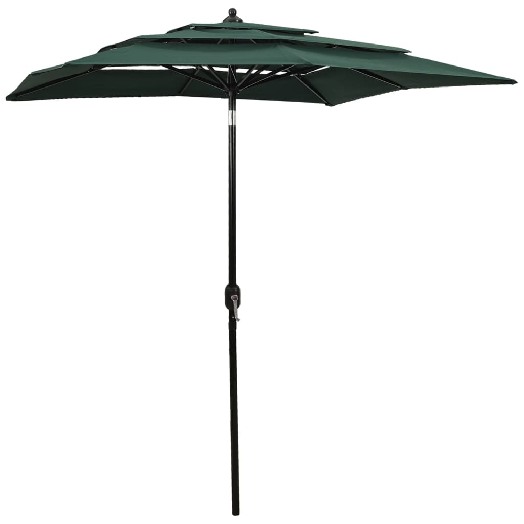 Billede af parasol med aluminiumsstang i 3 niveauer 2,5x2,5 m grøn hos BoligGigant