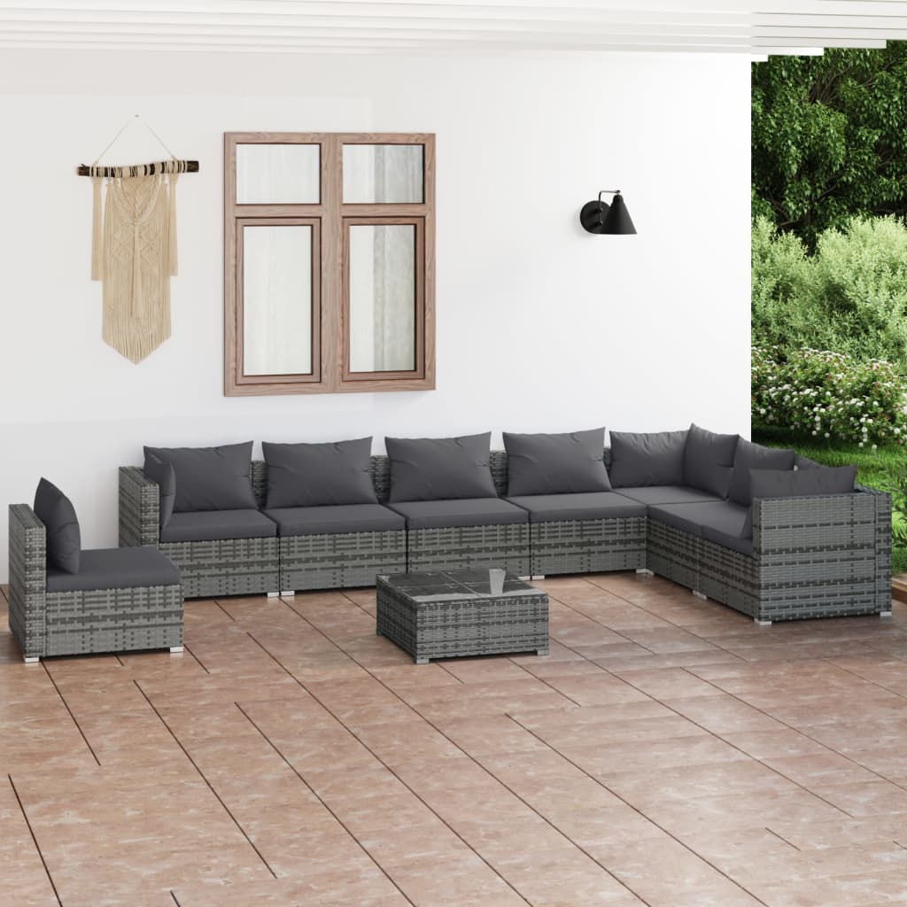 Billede af loungesæt til haven 9 dele med hynder polyrattan brun hos BoligGigant