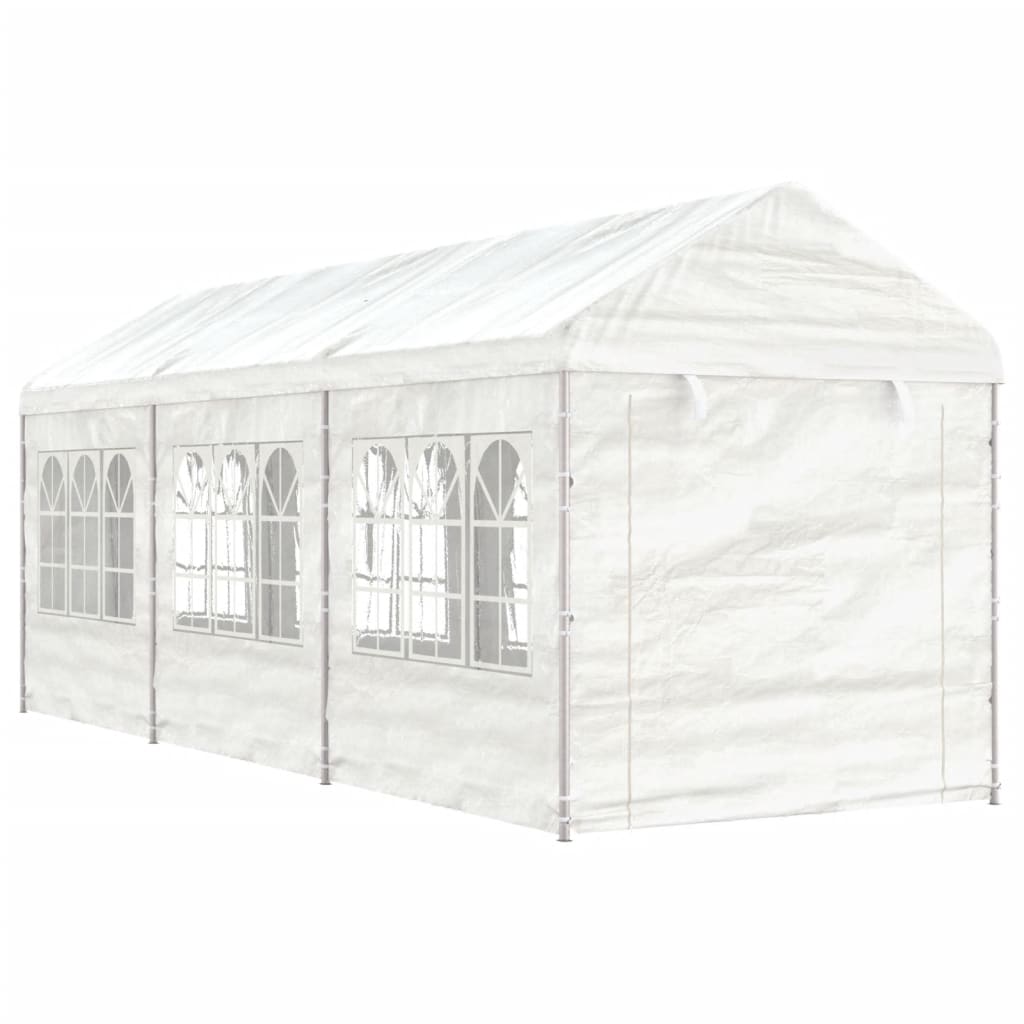 pavillon med tag 13,38x2,28x2,69 m polyethylen hvid