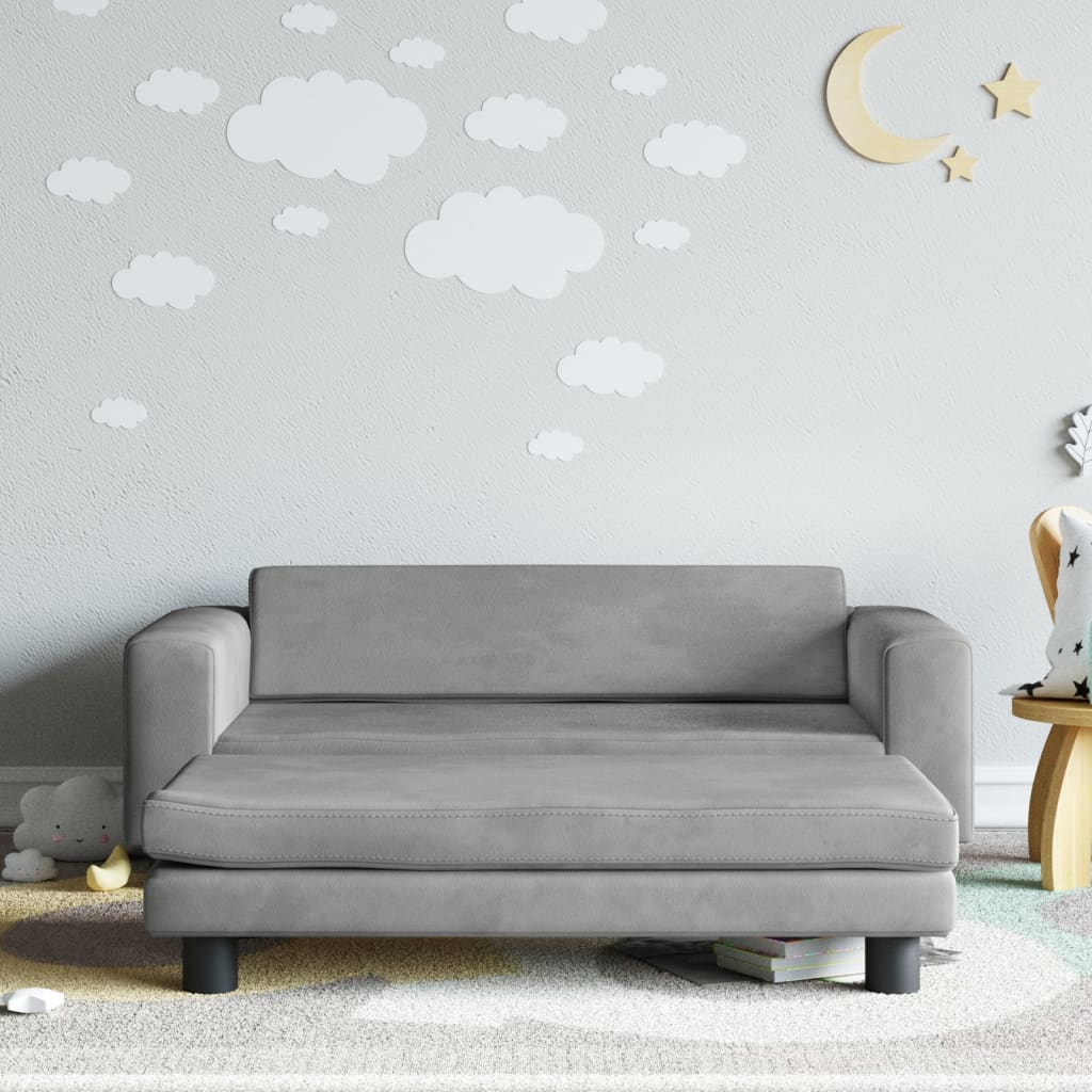 børnesofa med fodskammel 100x50x30 cm fløjl sort