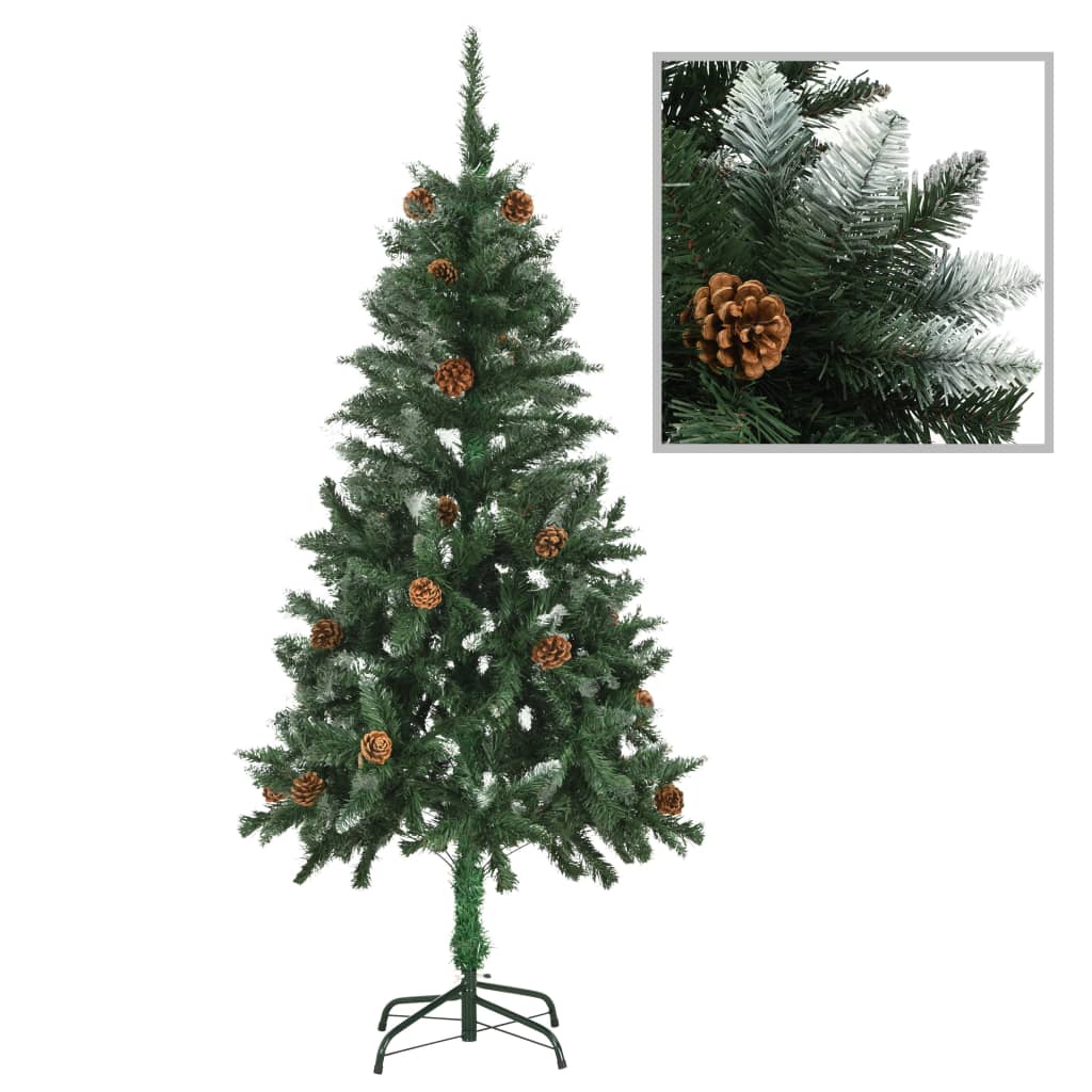 kunstigt juletræ med grankogler og hvidt glitter 210 cm