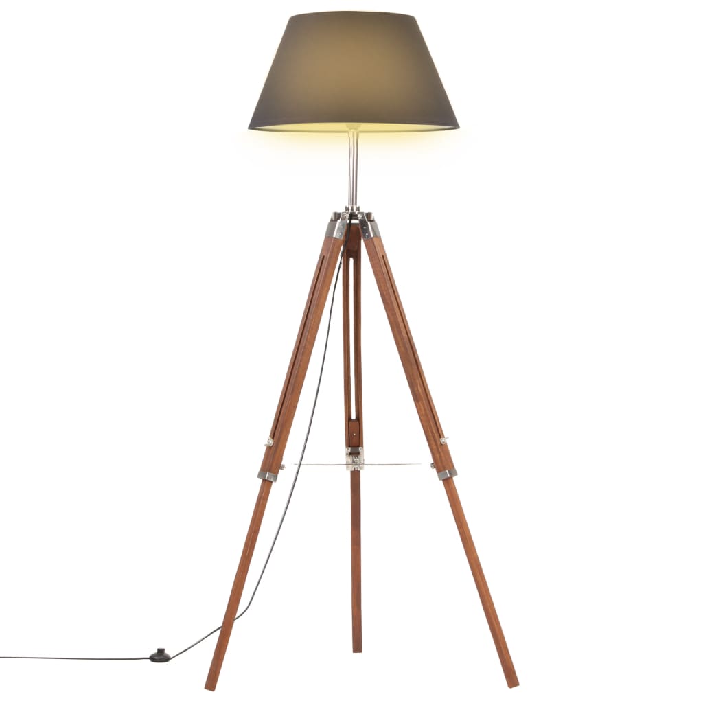 Billede af gulvlampe med trefod 141 cm massivt teaktræ honningbrun og hvid