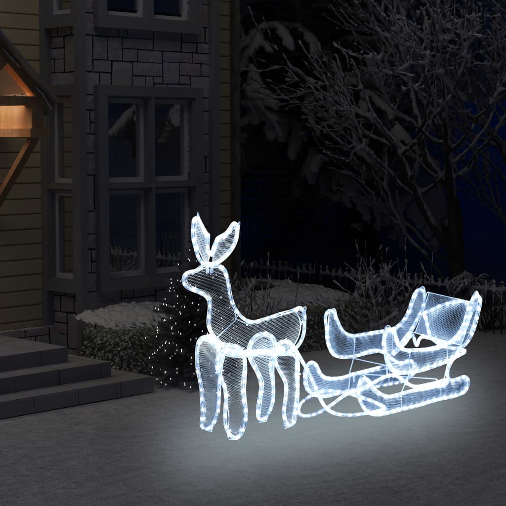 Billede af juledisplay med 2 rensdyr og kane trådnet 648 LED-lys hos BoligGigant