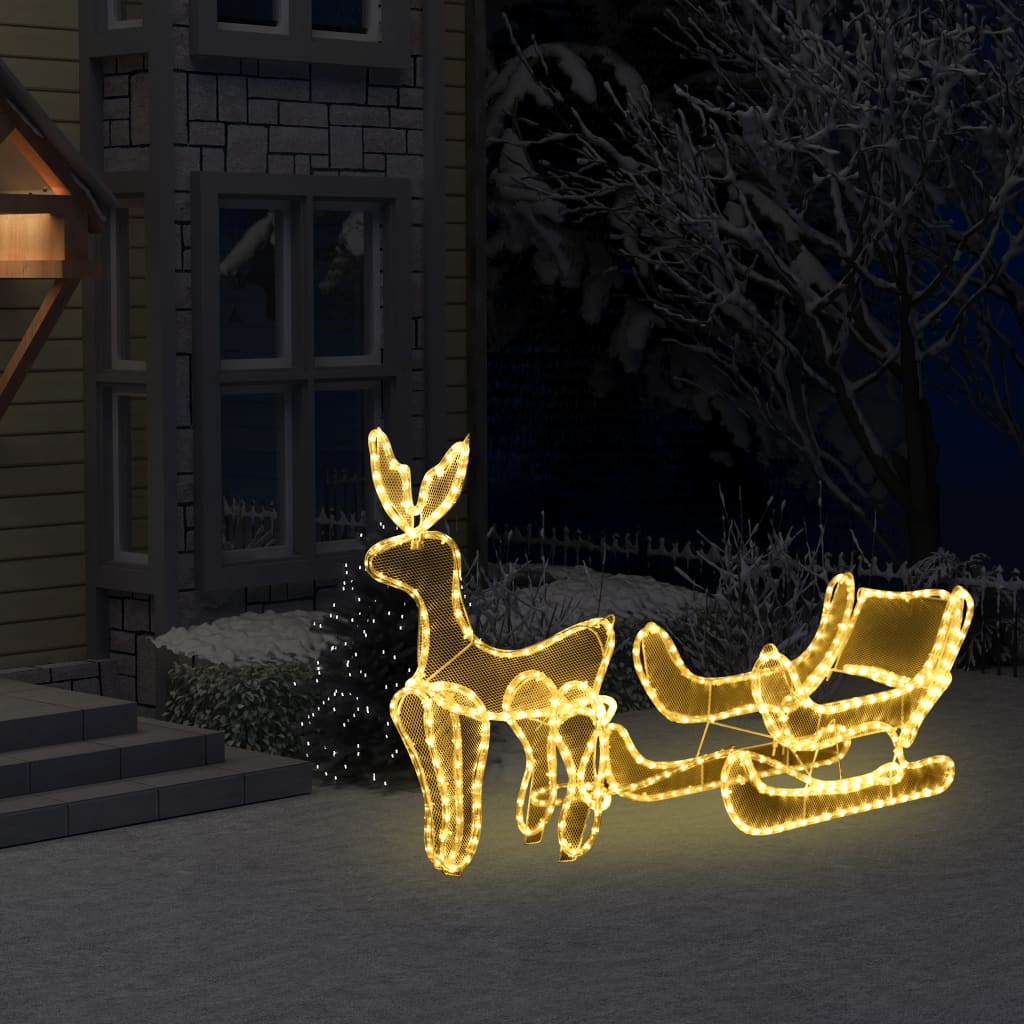Billede af juledisplay med 2 rensdyr og kane trådnet 648 LED-lys hos BoligGigant