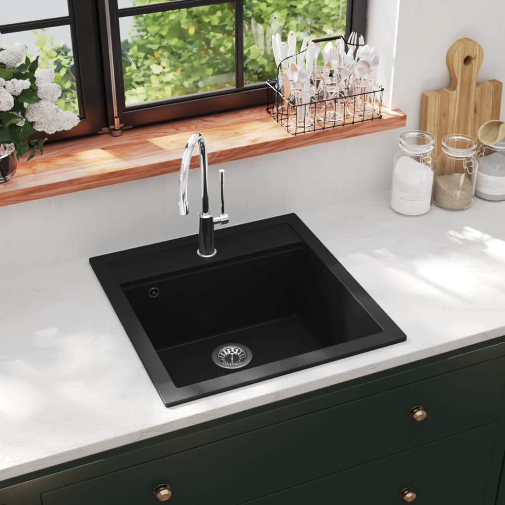 Billede af køkkenvask enkelt vask granit sort hos BoligGigant