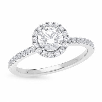 Diamond Halo RBC Engagement Ring in 18ct Gold – MilliB Jewellery