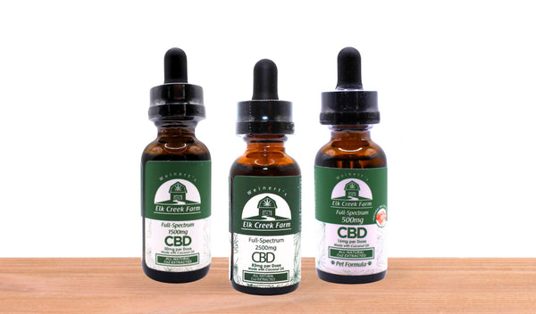 Three tinctures of Full-Spectrum CBD Oil from the Weinert's Elk Creek Farm