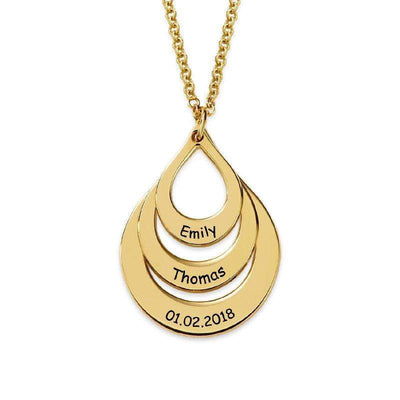 Christmas Gift Engraved Drop Shaped Family Necklace Titanium steel / 18K Gold Mom Necklace MelodyNecklace