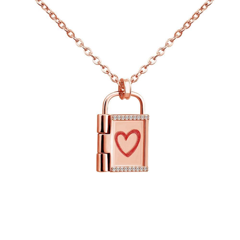 Lock Frame Necklace With personalized Photo and Engraving Rose Gold Myron Necklace MelodyNecklace
