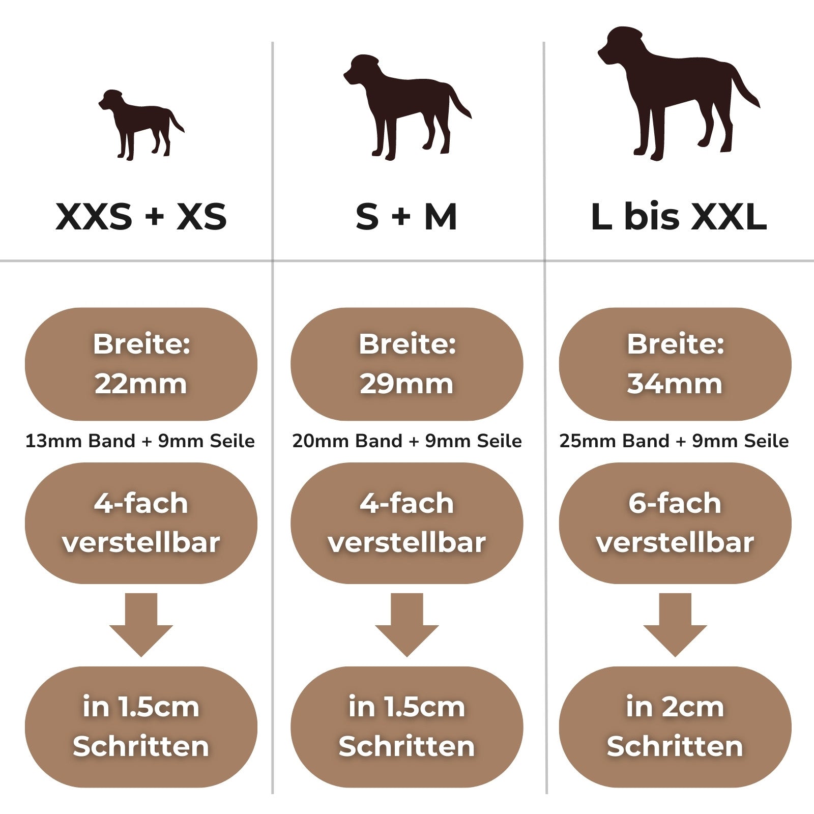 Biothane x Paracord Hundehalsband Sizes