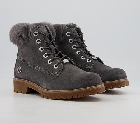 Womens Timberland 6 Inch Slim Fur Cuff Medium Grey Suede