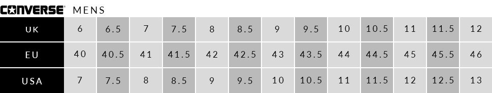 Converse mens shoe size guide